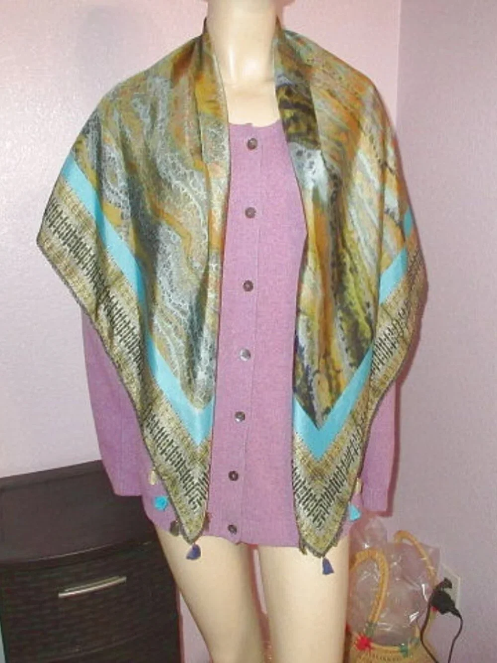 Blank London Silk Scarf Beaded Crochet Tassels Neck Wrap Shawl Boho Artsy NWT